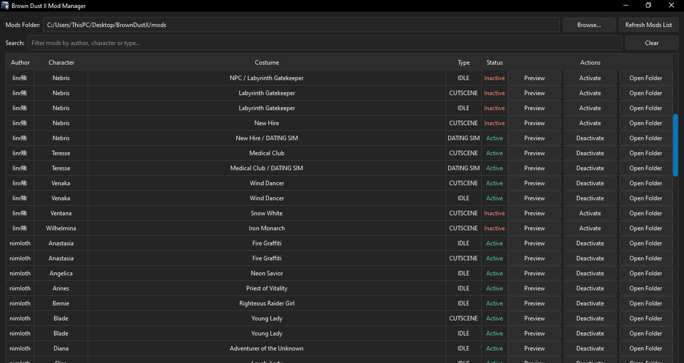 Mod Manager with mods list