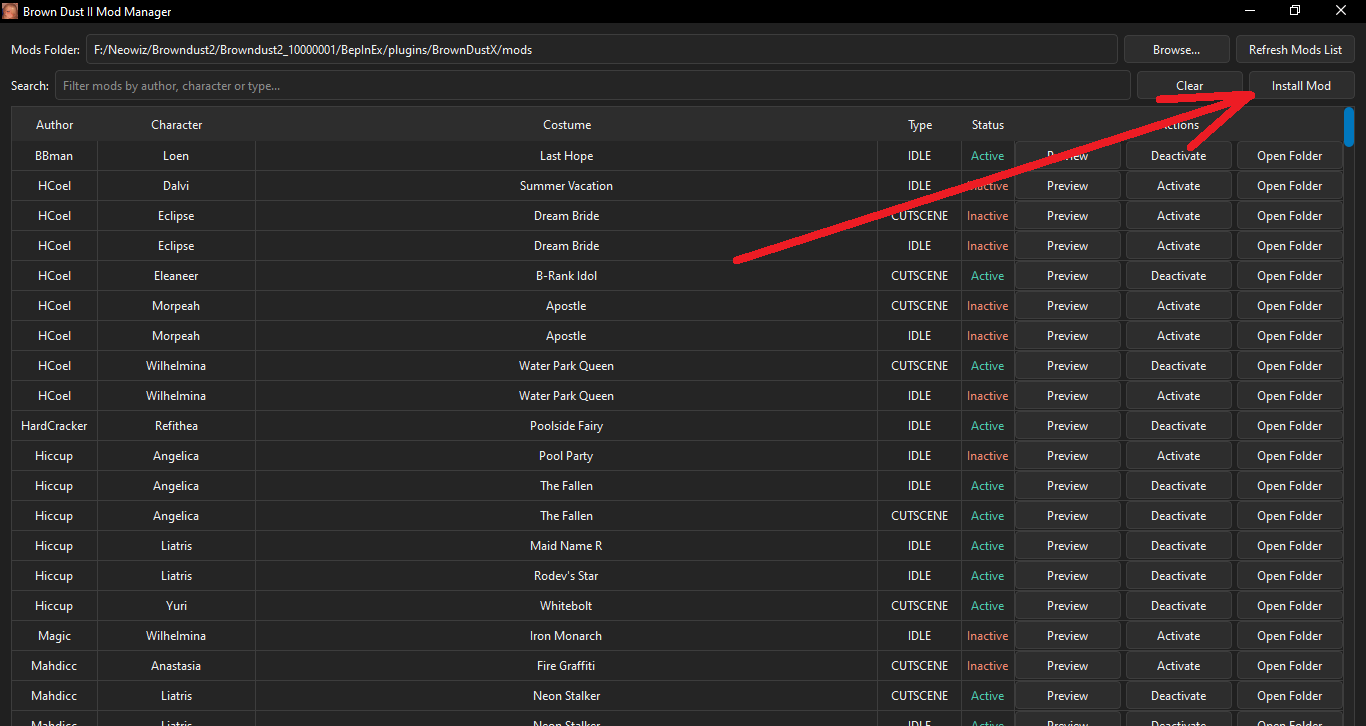 Mod installation interface